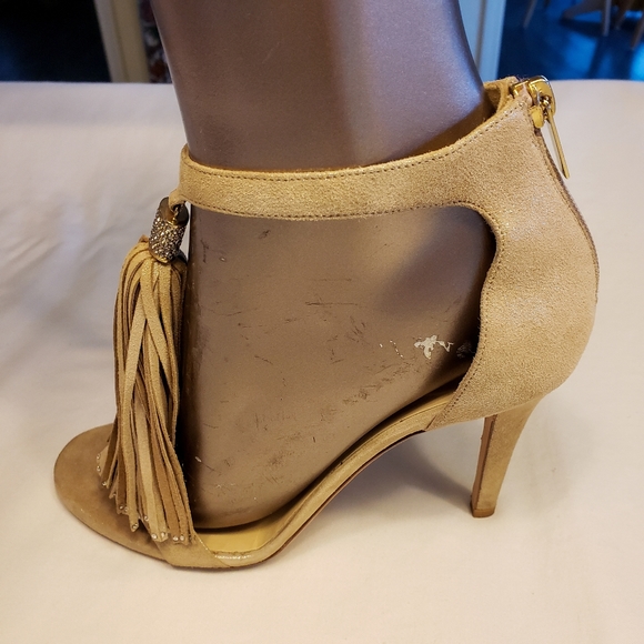 Jimmy Choo Metallic Strappy Heels with Tassels - Picture 4 of 15